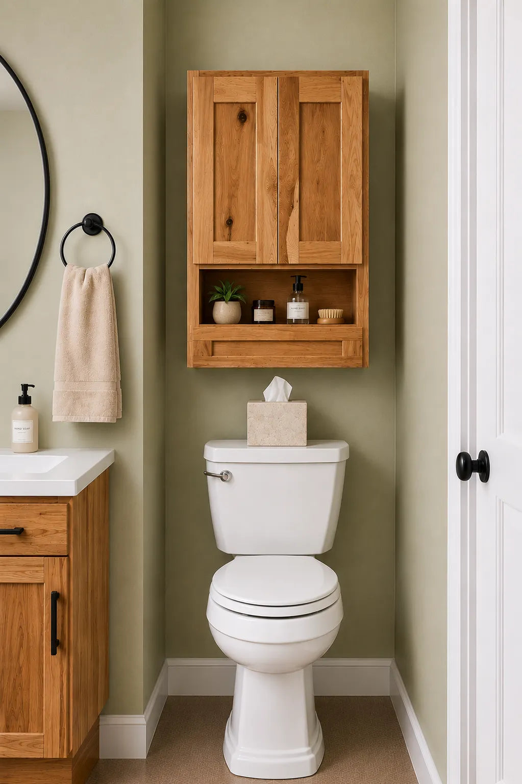24 Inch Hickory Shaker Toilet Tank Topper Cabinet  24"W x 36"H x 8"D