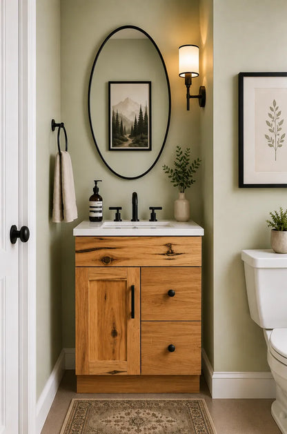 24 Inch Hickory Shaker Single Sink Bathroom Vanity with Drawers on the Right