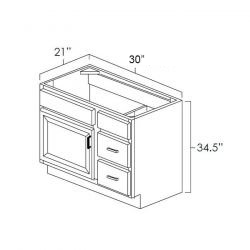 30 Inch White Shaker Single Sink Bathroom Vanity with Drawers on the Right