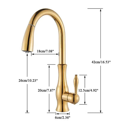 High arch gold brass kitchen faucet with pull out sprayer