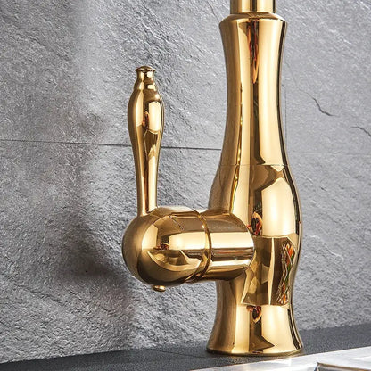 High arch gold brass kitchen faucet with pull out sprayer