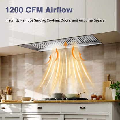 48" Range Hood Insert, 1200 CFM Stainless Steel Ducted Vent Hood Insert with Dimmable LED Lights - NX-19IS-48