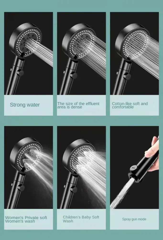 High pressure black round shower head bathroom one key switch