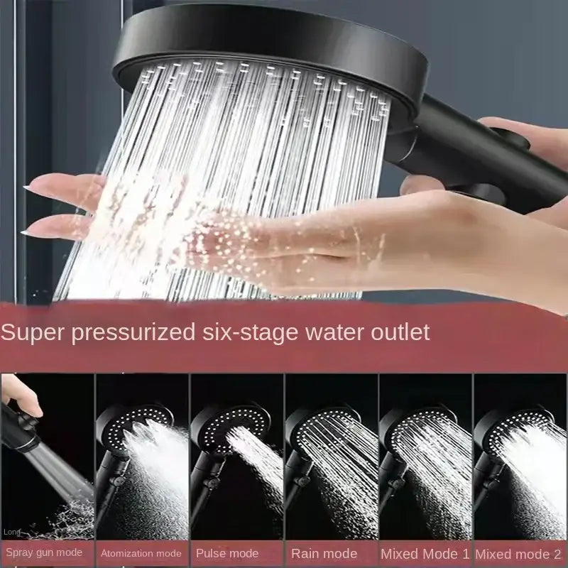 High pressure black round shower head bathroom one key switch