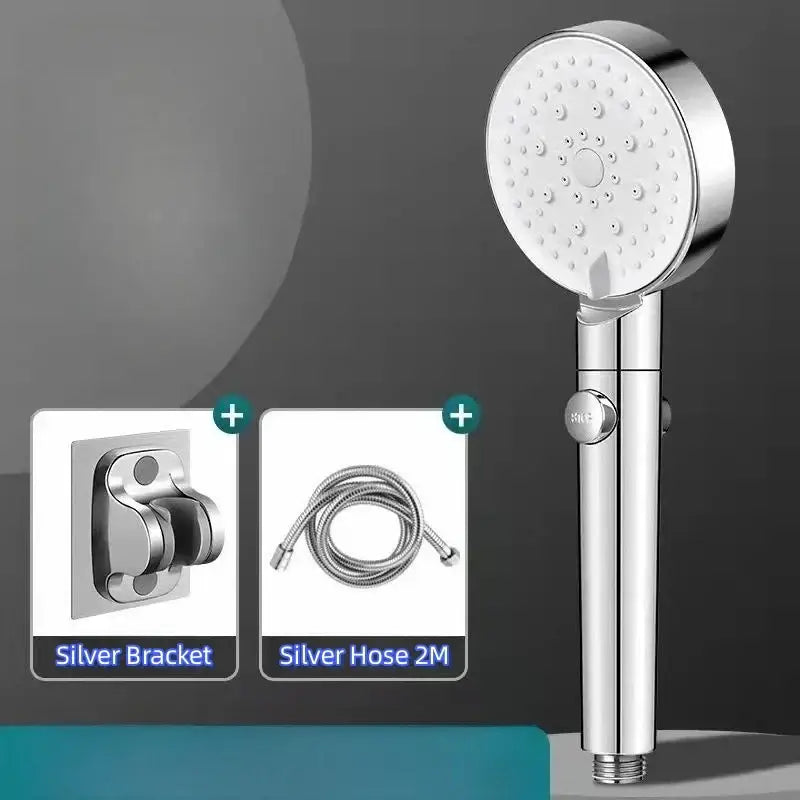 High pressure black round shower head bathroom one key switch