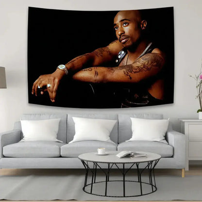 Hip-hop style white & red 2pac tapestry bedroom wall hanging