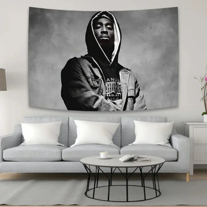 Hip-hop style white & red 2pac tapestry bedroom wall hanging
