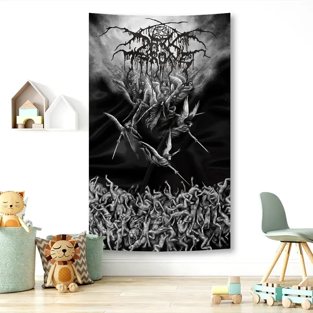 Hippie black metal tapestry flag size chart for bedroom art
