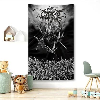 Hippie black metal tapestry flag size chart for bedroom art