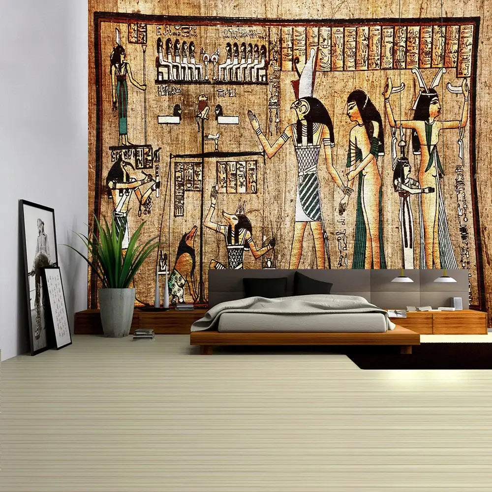 Hippie style egyptian pharaoh mural tapestry bedroom wall hanging