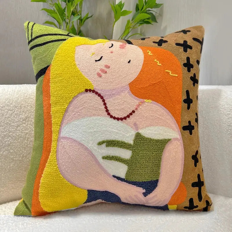 Historical cartoon oil painting embroidery throw pillow living room