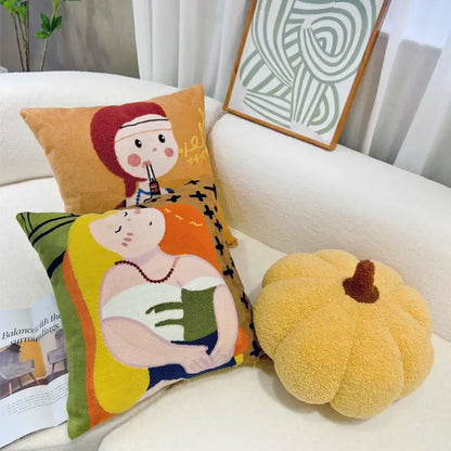 Historical cartoon oil painting embroidery throw pillow living room