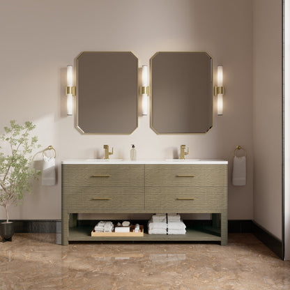 James Martin Lucian 72" Double Bathroom Vanity, Pebble Oak