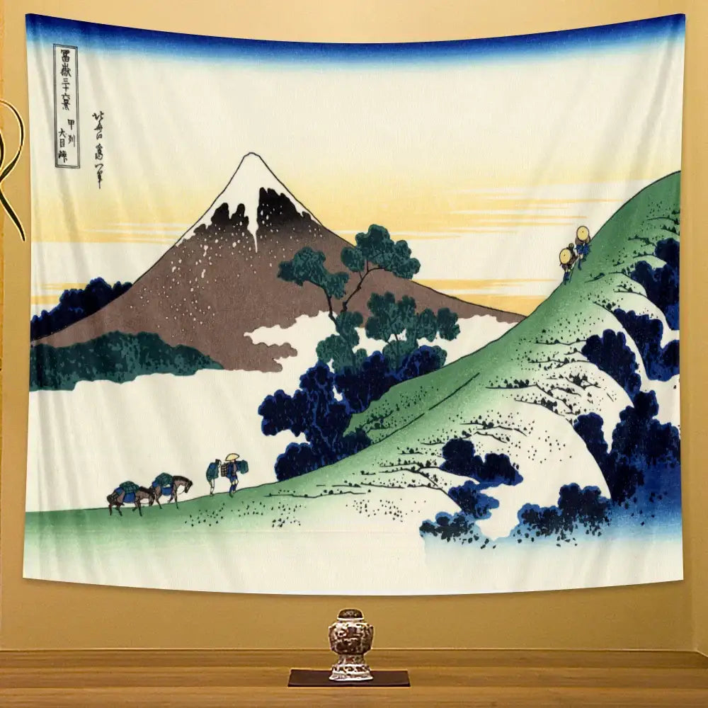 Hokusai red & blue beach scenery tapestry bedroom wall decor