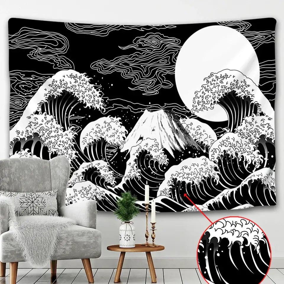 Hokusai red & blue beach scenery tapestry bedroom wall decor