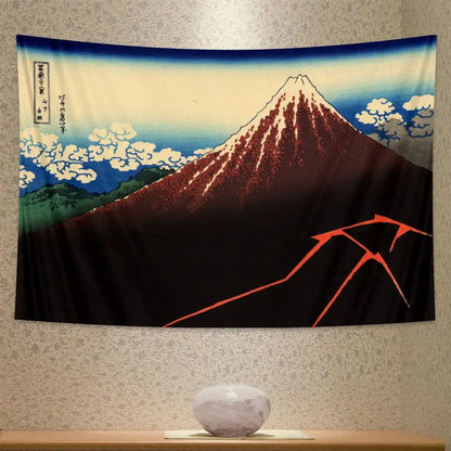 Hokusai red & blue beach scenery tapestry bedroom wall decor