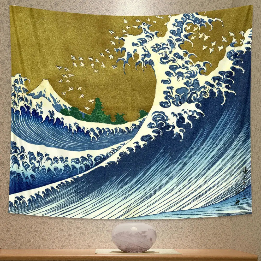 Hokusai red & blue beach scenery tapestry bedroom wall decor