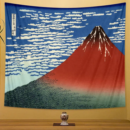 Hokusai red & blue beach scenery tapestry bedroom wall decor