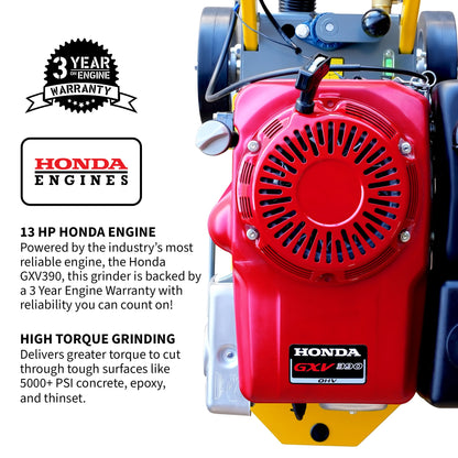 10" Honda Concrete Floor Grinder 10HP GXV390 Motor for Smoothing, Floor Prep, Coatings