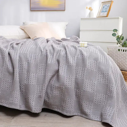 Honeycomb waffle cotton blankets light gray throw – bedroom decor
