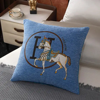Horse embroidered jacquard pillow cover living room decor