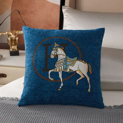Horse embroidered jacquard pillow cover living room decor