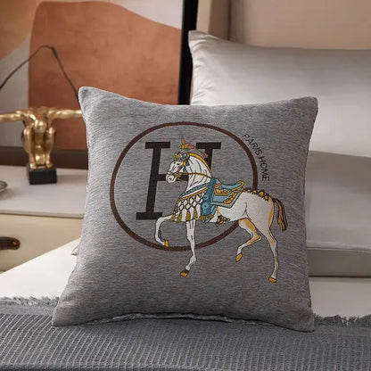 Horse embroidered jacquard pillow cover living room decor
