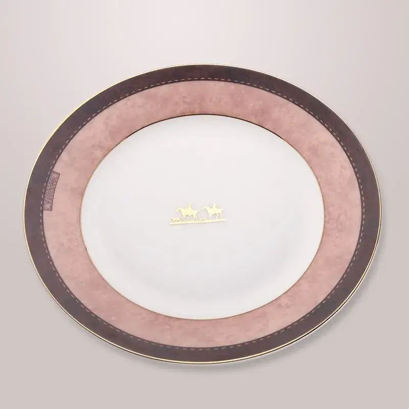 Horsebit pink & brown bone china tableware set dining room