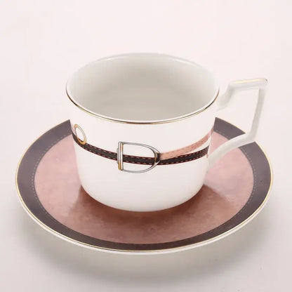 Horsebit pink & brown bone china tableware set dining room