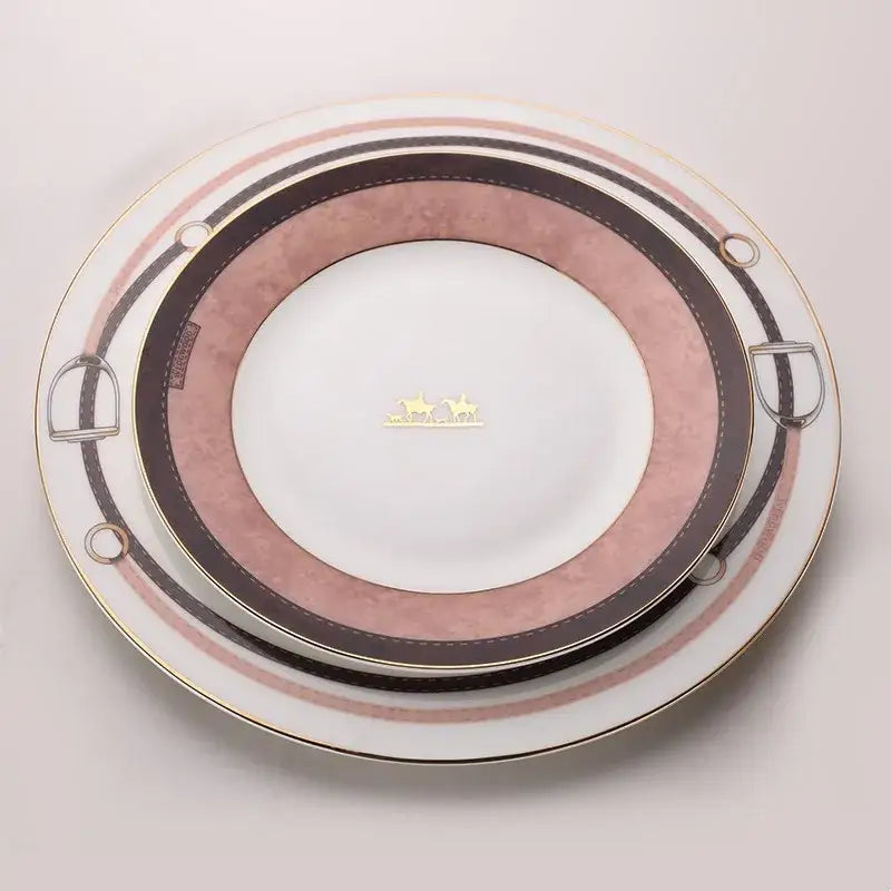 Horsebit pink & brown bone china tableware set dining room
