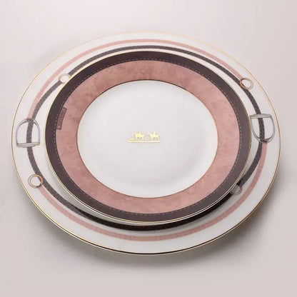 Horsebit pink & brown bone china tableware set dining room