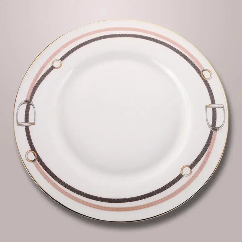 Horsebit pink & brown bone china tableware set dining room