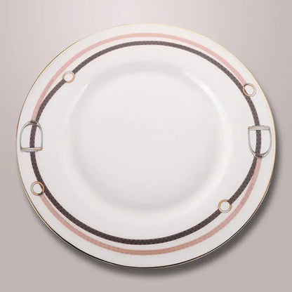 Horsebit pink & brown bone china tableware set dining room