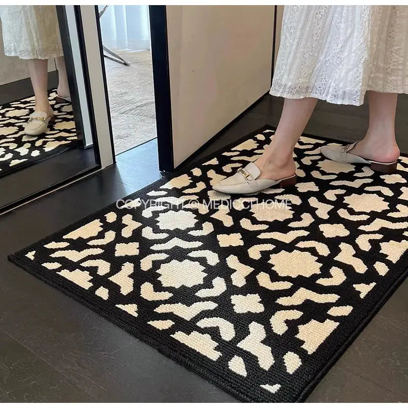 Houndstooth black & ivory area rug living room floor mat