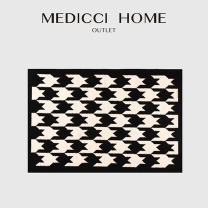Houndstooth black & ivory area rug living room floor mat