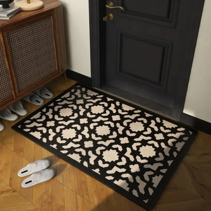 Houndstooth black & ivory area rug living room floor mat