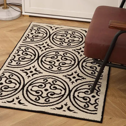 Houndstooth black & ivory area rug living room floor mat