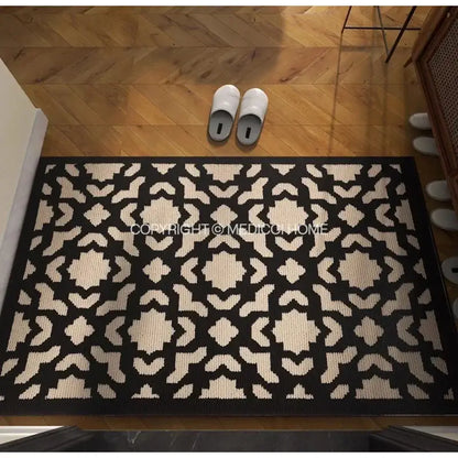 Houndstooth black & ivory area rug living room floor mat
