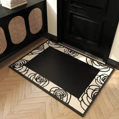 Houndstooth black & ivory area rug living room floor mat