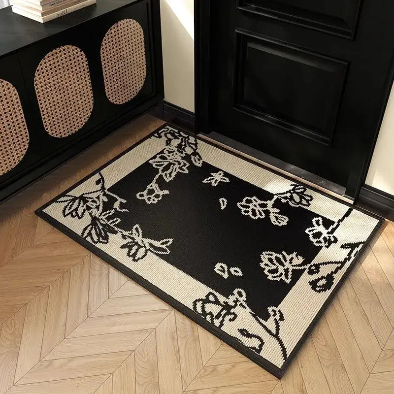 Houndstooth black & ivory area rug living room floor mat