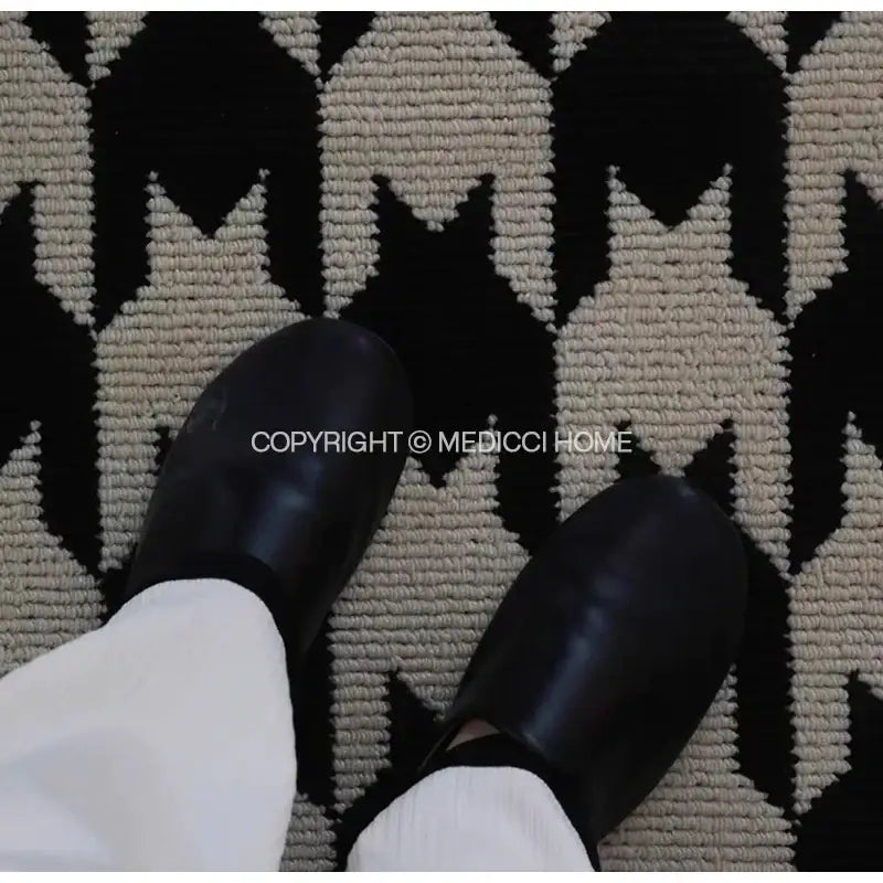 Houndstooth black & ivory area rug living room floor mat