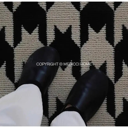 Houndstooth black & ivory area rug living room floor mat
