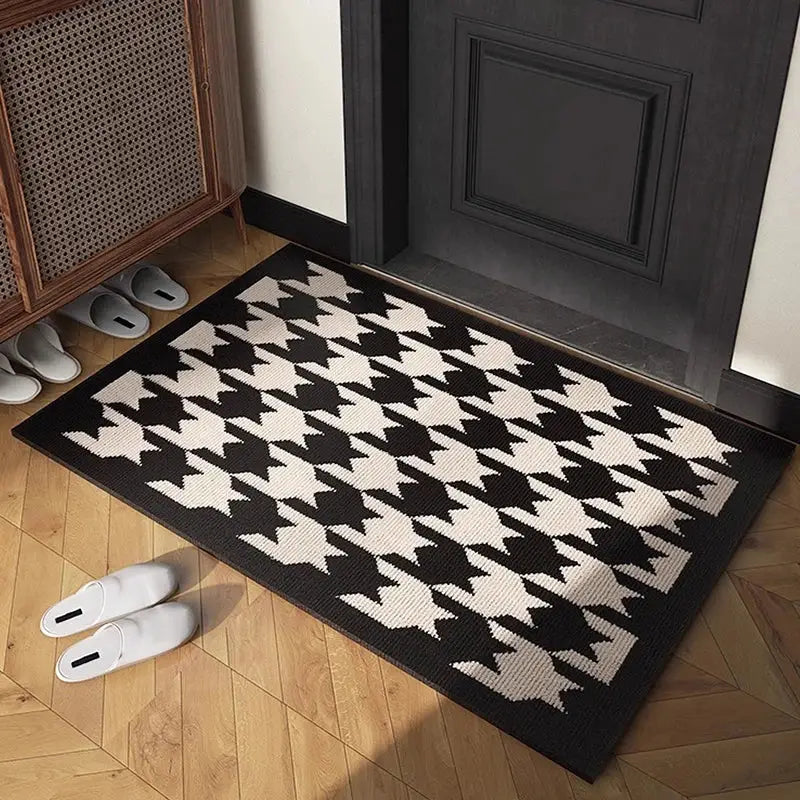 Houndstooth black & ivory area rug living room floor mat