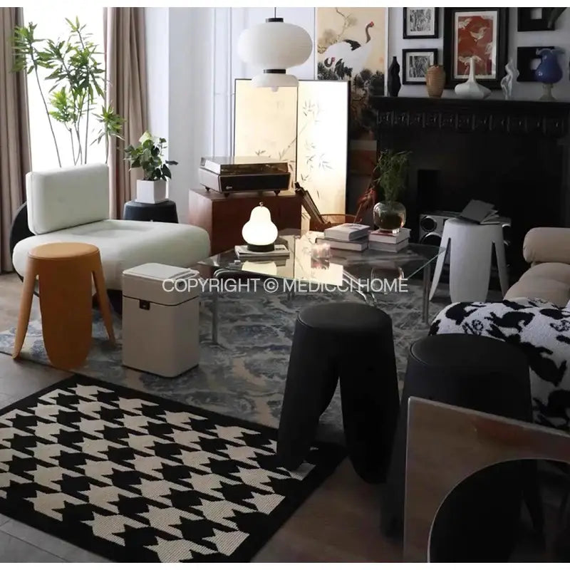 Houndstooth black & ivory area rug living room floor mat