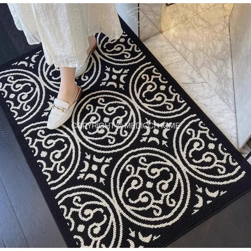 Houndstooth black & ivory area rug living room floor mat