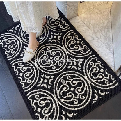 Houndstooth black & ivory area rug living room floor mat