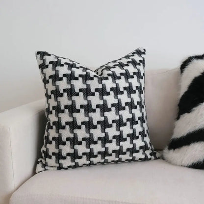 Houndstooth black & white crochet cushion cover living room decor