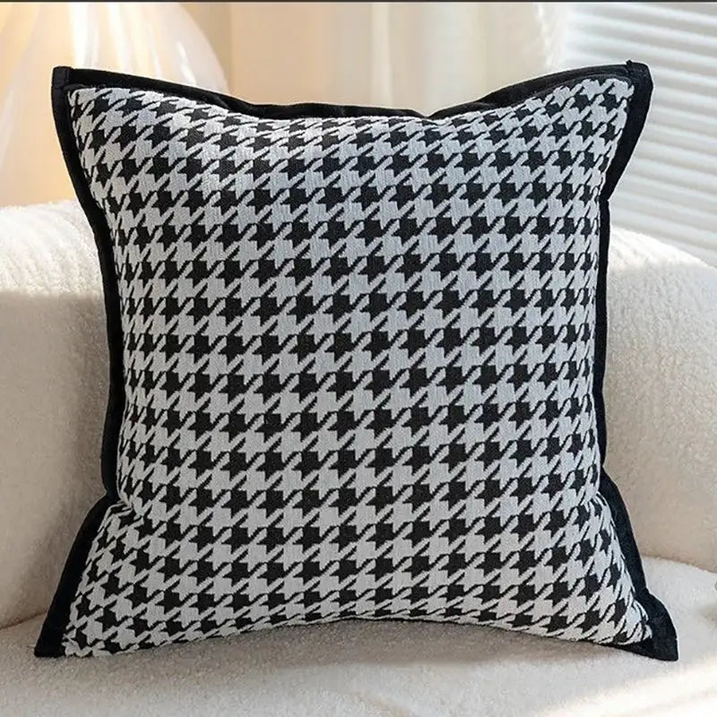 Houndstooth jacquard pillowcase black & white living room decor