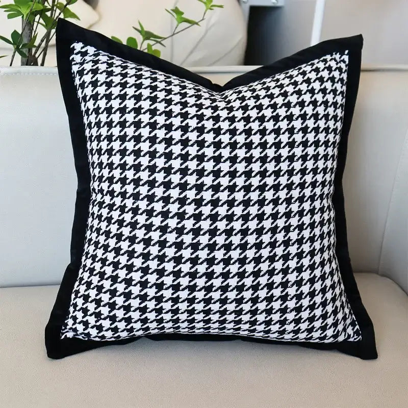 Houndstooth jacquard pillowcase black & white living room decor