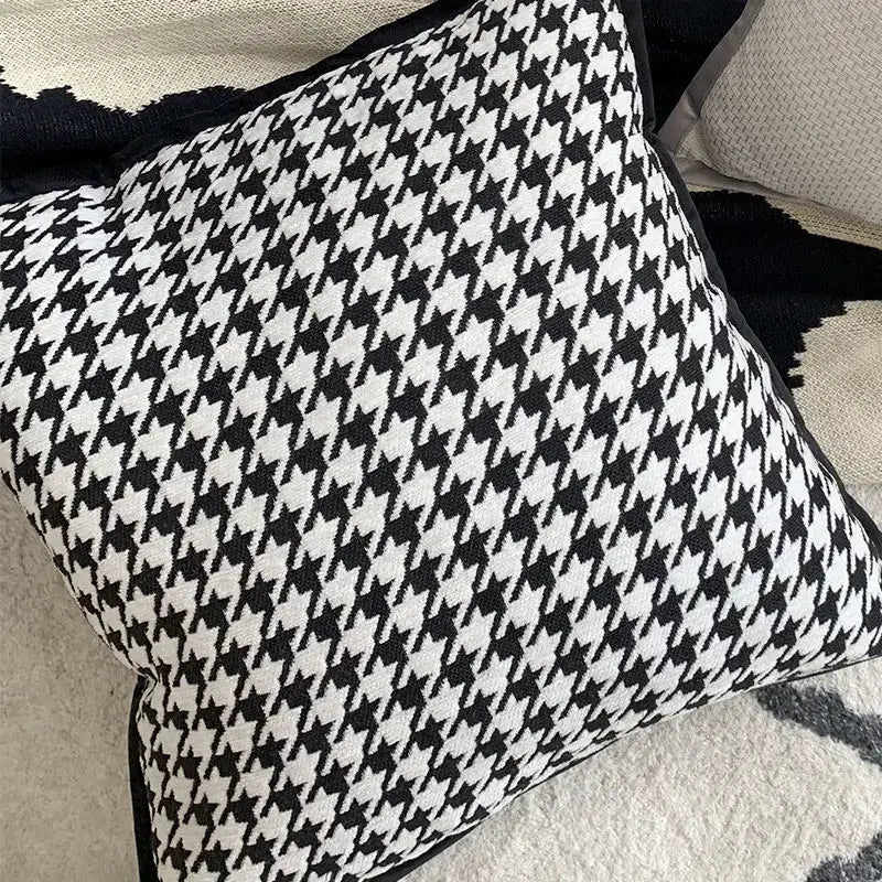 Houndstooth jacquard pillowcase black & white living room decor